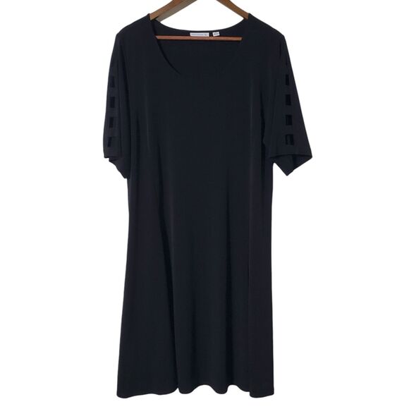 Susan Graver Liquid Knit Black Dress Size 1X Plus Banded Split Sleeve Womens - Picture 1 of 8